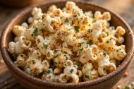 Image de la catégorie Recette de popcorn à l'ail et au parmesan